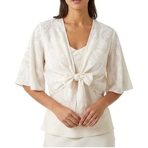 Wallis Cream Paisley Bell Sleeve Tie Front Cardigan Bolero‎ Size 12